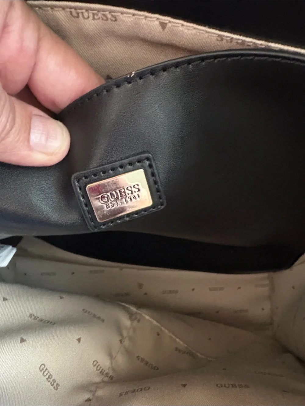 GUESS Black Smooth Leather Shopper Tote
